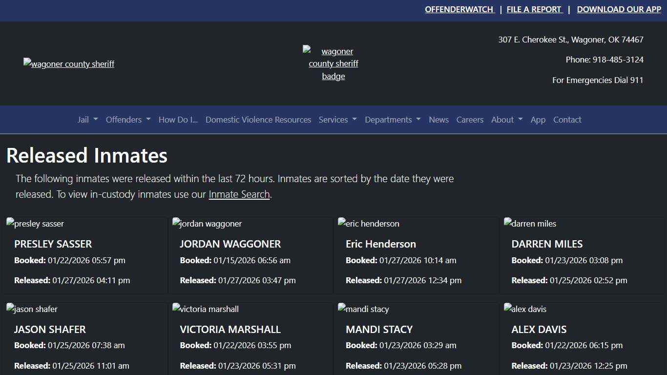 72-Hour Released Wagoner County Sheriff's Office